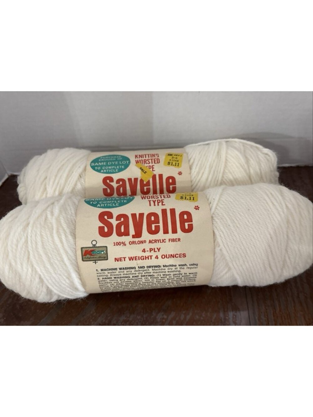 Sayelle Acrylic 4 Ply Knitting Worsted Weight Yarn Off White 1002 4 Oz Vintage